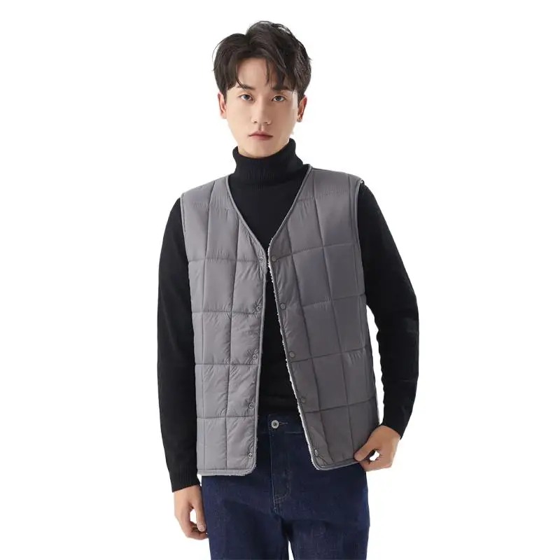 

Men's Winter New V-Neck Ultra Light Down Berber Fleece Vest High Quality Comfortable Chic Casual Solid Warm Sleeveless Waistcoat