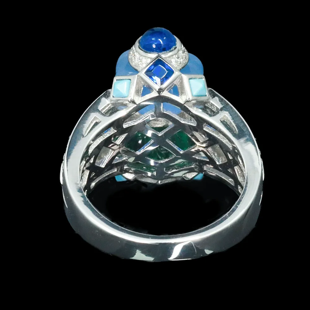 KQDANCE الفاخرة الصلبة 925 الفضة الأزرق الياقوت الكربون الماس الزمرد الأخضر الأحجار الكريمة فانوس الفاكهة خواتم مجوهرات للنساء الطرف #6