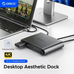 ORICO 10 in1 USB C Docking Dtation with M.2 SSD Enclosure PD100W Charging Ethernet 4K60Hz HDMI-com 3.5mm Audio Volume Control