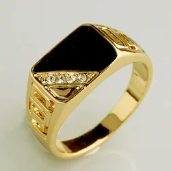 Huitan Black Enamel Wedding Rings for Women Micro Paved One Line CZ Hollow Band Special-interested Lady Engagement Party Jewelry