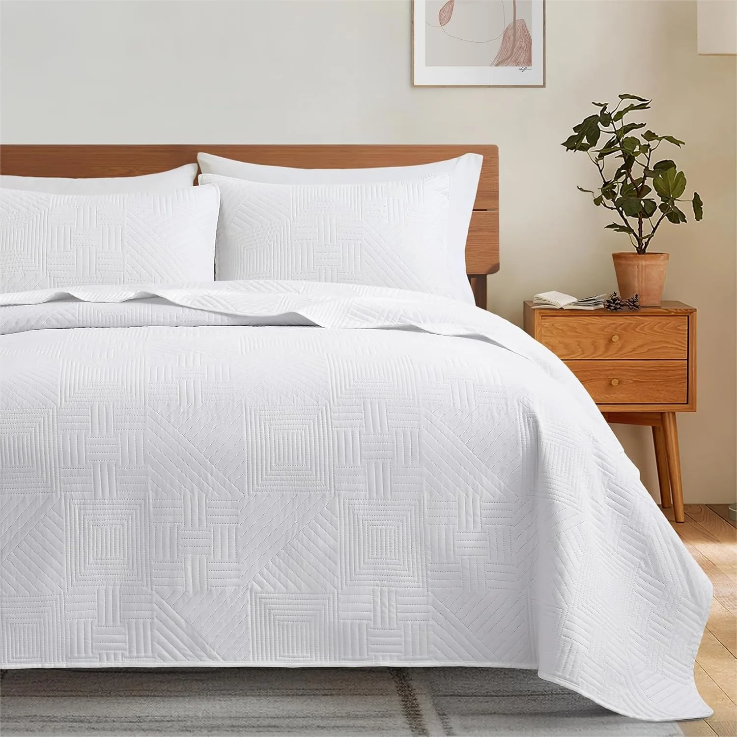 

Quilt Set Queen Size with Pillow Shams, Lightweight Geometric Bedspread 3 Piece for All Seasons