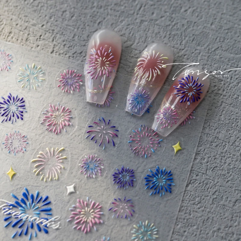 Brilliant Colorful Fireworks 5D Embossed Reliefs Self Adhesive Nail Art Stickers Illusion Colored Sparkling 3D Manicure Decals