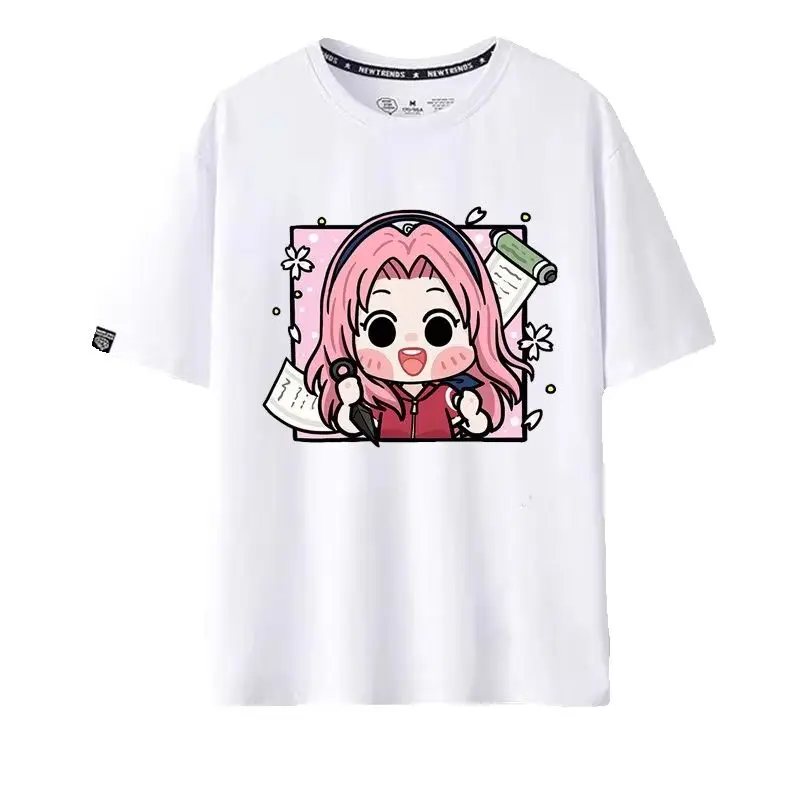 White Anime Children's T-shirt Naruto Q Version Vortex Naruto with Tuyu Zhibo Sasuke Pure Cotton Printed Parent Child T-shirt