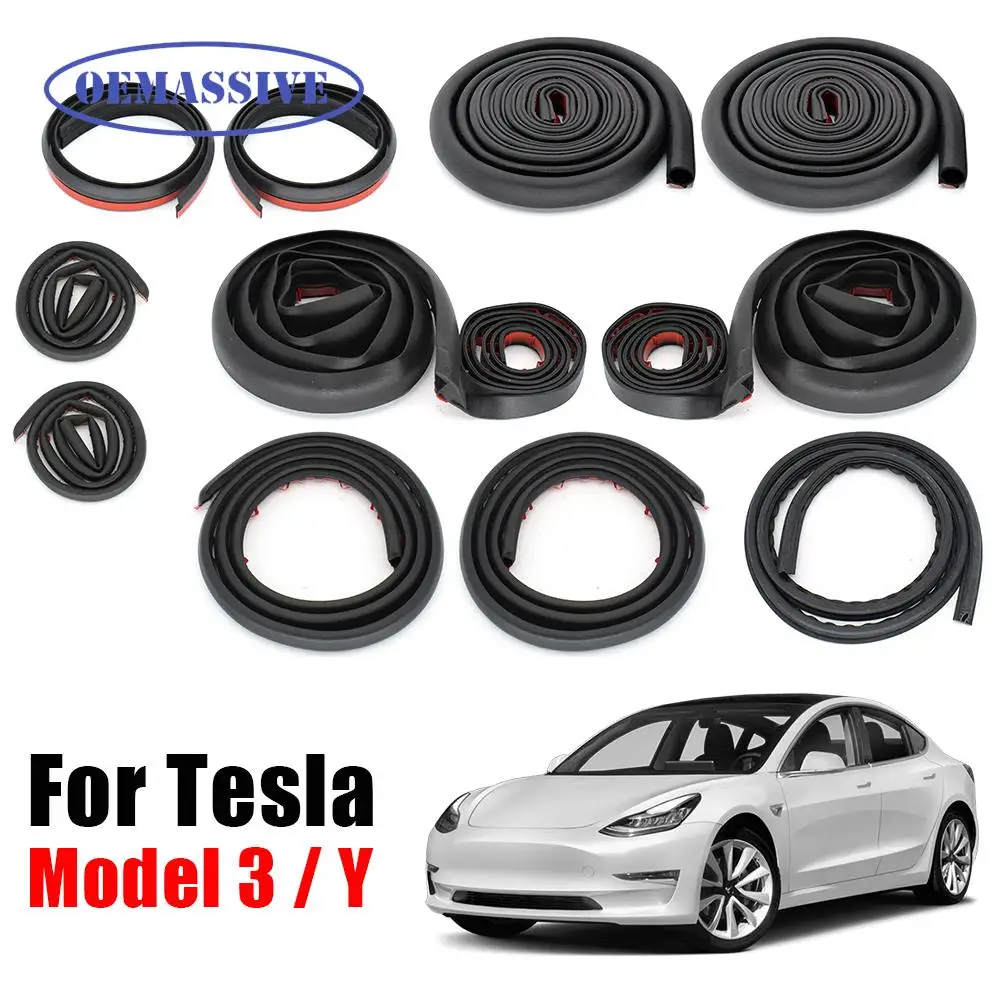 OEMASSIVE For Tesla Model 3 Y Car Door Seal Strip Kit EPDM Rubber Weatherstrip Auto Trunk Hood Dashboard A B Pillar Sealing Set