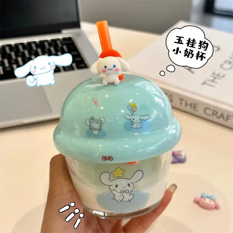 Sanrio Cinnamoroll Straw Glass Coffee Cup Kuromi Drink Cup Pier Cup Kettle Cute Couple Kids Anime Portable Home Office Water Cup