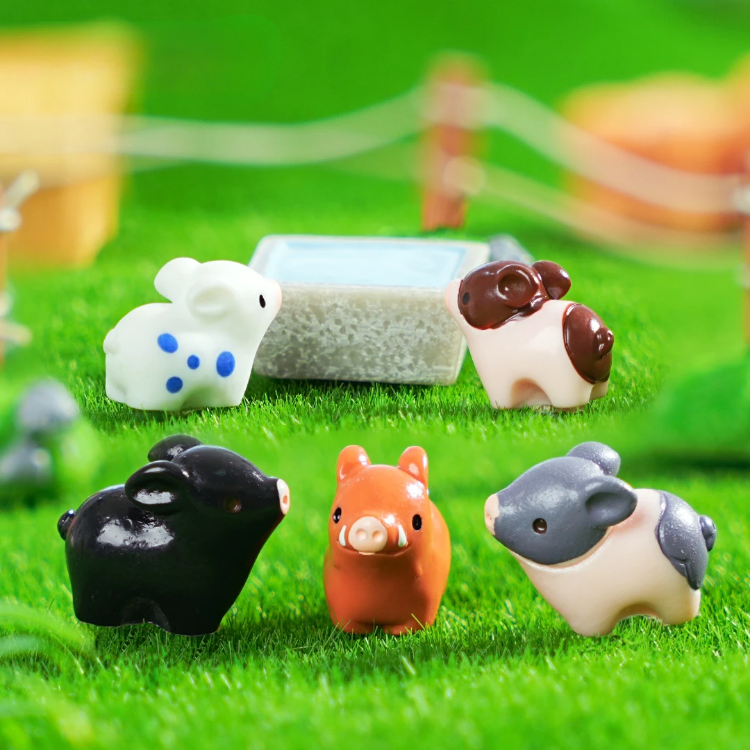 24PCS Micro Pig Figurine Resin Ornaments Miniature Model Mini Animal Statue Bonsai Decoration Garden DIY Dollhouse Home Decor