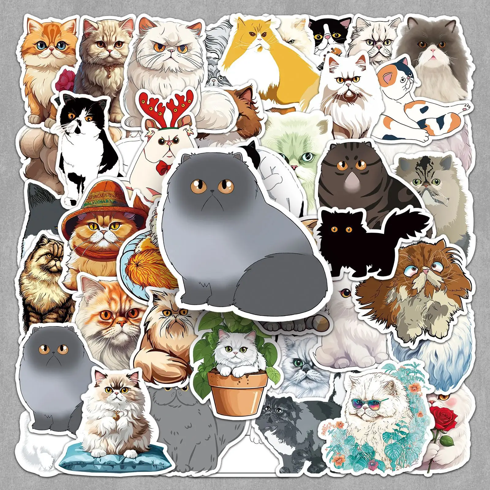 

52PCS Persian Cat Cute Cat MEME Cartoon Style DIY Decorative Laptop Suitcase Guitar iPad Skateboard Waterproof Sticker Kids Toy