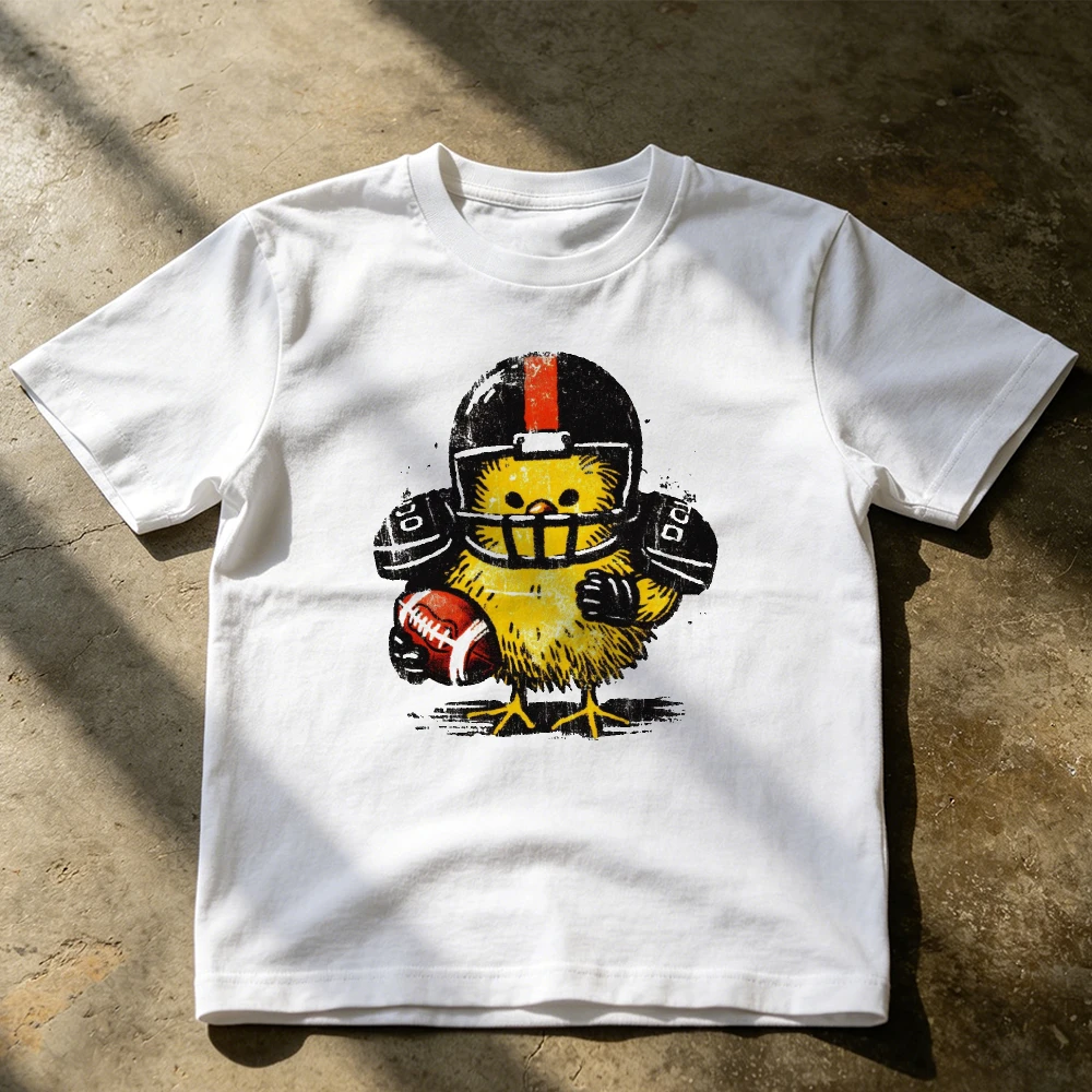 Cute Yellow Chick Wearing Football Helmet Funny Animal Mens Novelty Graphic T Shirt Sporty Mascot Tee Humor Cartoon T Shirt