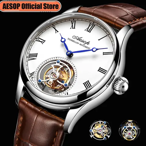 Aesop Real Flying Tourbillon Movement Mechanical Watches Luxury Watch for Men Skeleton Tourbillon Watch Sapphire Official Store