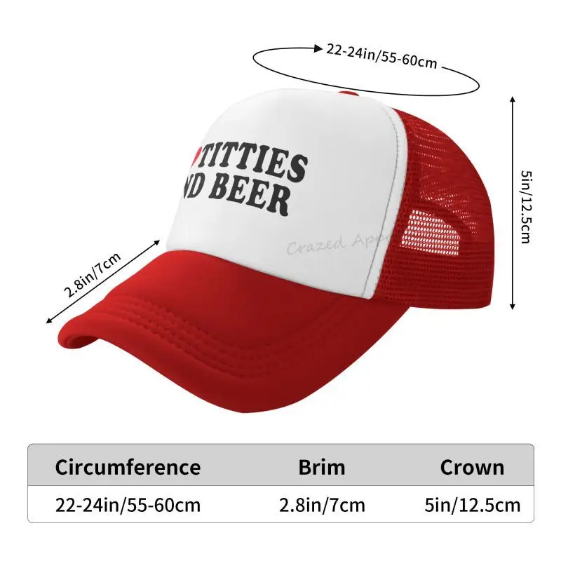 I Heart Titties and Beer - Love Funny Gag - Vintage Retro Style Trucker Cap Hat for Men and Women