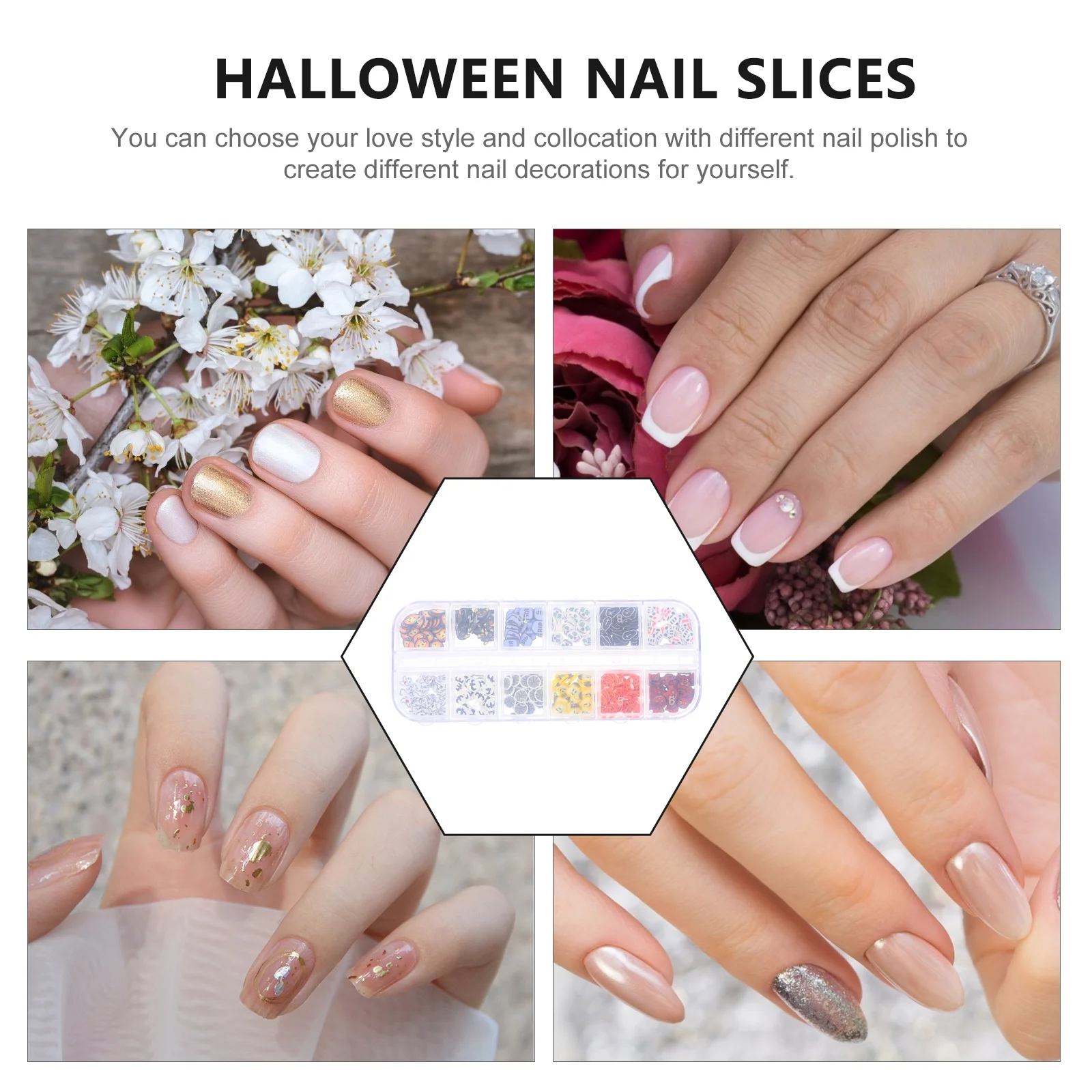 

3pcs Halloween Theme Art Slices Diy Decorative Manicures Ornamentsparty Nail Art Supplies Halloween Nail Decorations