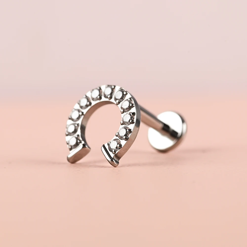 1 Titanium G23 Precision Carved Zircon Inlaid Inner Tooth Puncture Lip Nail