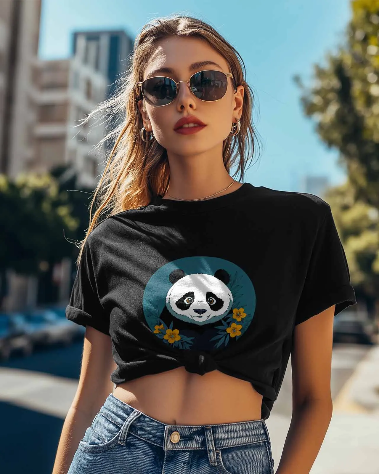 Panda Plant Cartoon T-Shirt Lover Gift Sweatshirt Fitness T-shirt Short Sleeve O-neck Clothing Tops