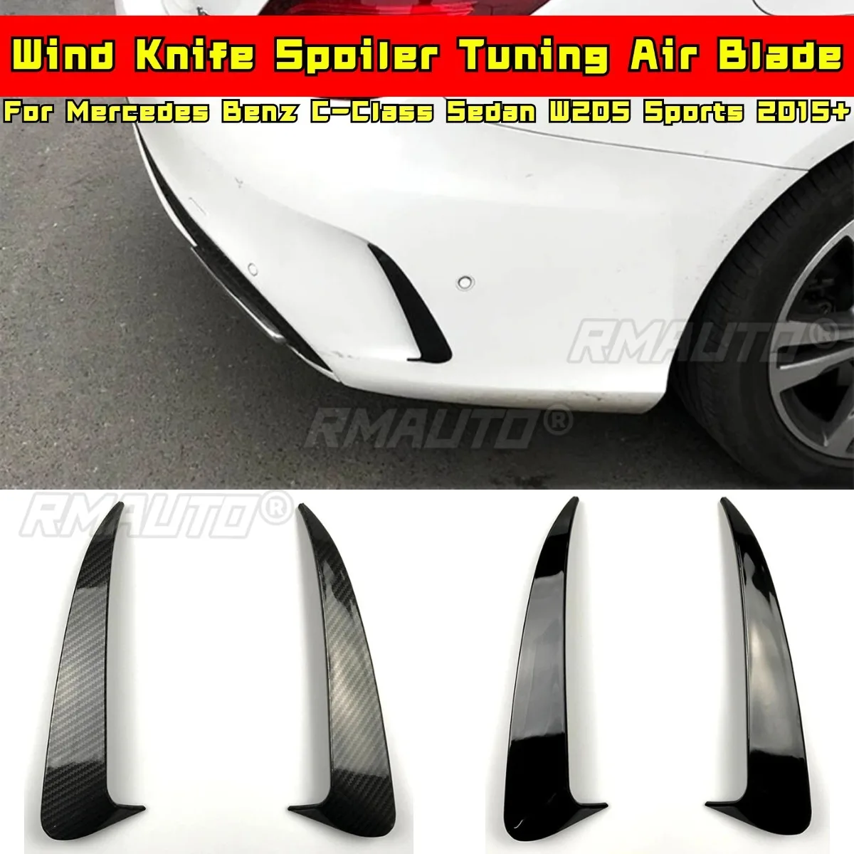 

For Mercedes Benz C-Class Sedan W205 Sports 2015+ Rear Side Splitter Wind Knife Spoiler Tuning Air Blade Car Accessories