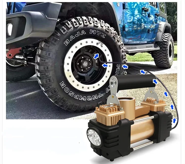 Plastic Box Double Cylinder Car Air Compressor Tire Pump Auto Air Inflator With LED Light Tire Repair Tool