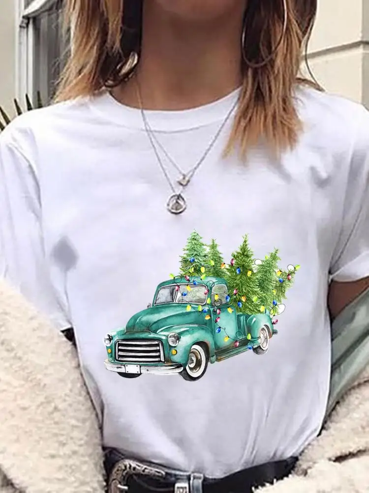 Gift Truck Style Cute 90s Holiday Christmas Tee Women Top Clothes T Shirt Printed Fashion New Year Clothing Graphic T-shirts