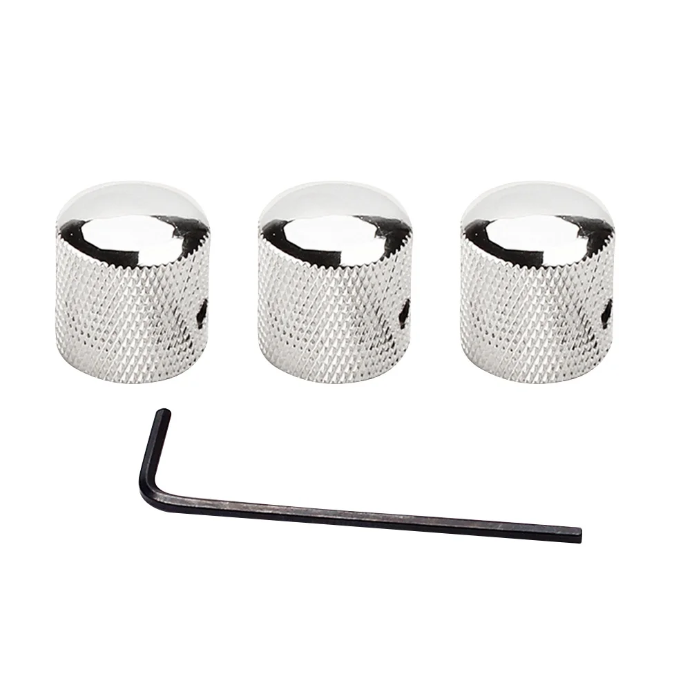 

3Pcs Guitar Control Knobs Dome Style Tone Volume Bass Electric Guitar Replacement Parts Silver 2T1V Shaft Pot Compatible
