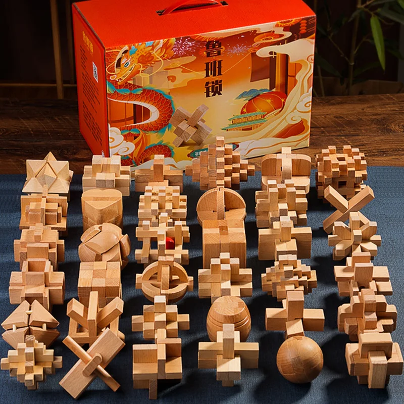 Classic Luban Lock Puzzle 3PCS Set Wooden Brain Teaser For Adults And Kids IQ Challenge Unlock Interlocking Educational Toys