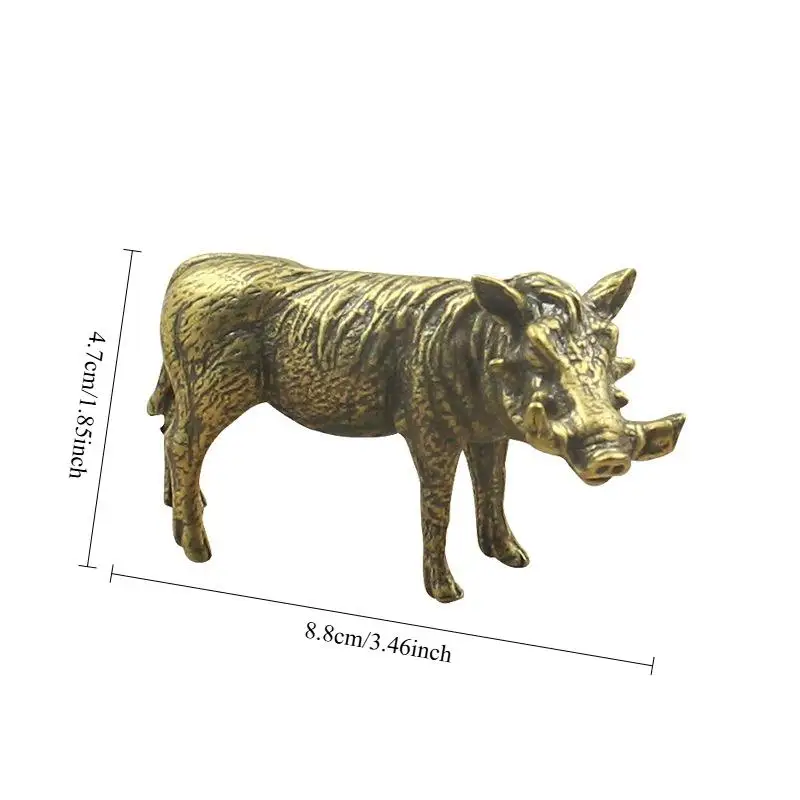 Heavy Brass Wild Boar Statue Retro Handmade Animal Sculpture Art Decor for Bookcase Home Ornaments