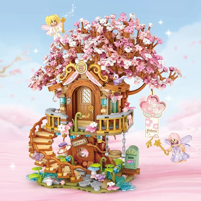 LOZ-Cherry Blossom House Building Block Toys for Kids, Log Cabin, árvore, flores, fadas, bricks DIY, conjuntos de amigos, presentes para meninas