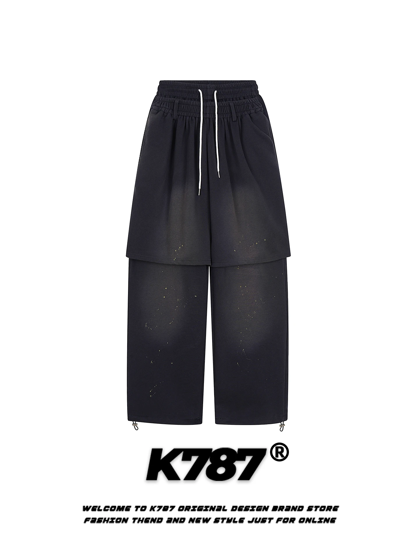 

K787 American Retro Double Layer Casual Pants Loose Fit Street Dance Wide Leg Long Trousers for Men And Women Floor Length