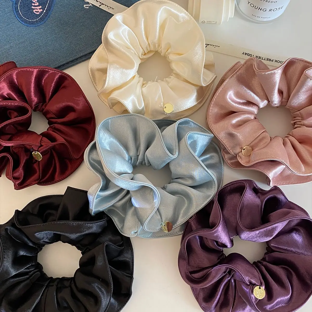 Hair Scrunchie Satin Double Layer Smooth Elastic Ponytail Holder for Women Korean Daily Work Office Travel Elegant Accessory