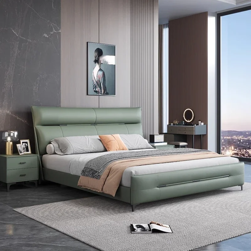 Leather bed Italian minimalist light luxury small apartment modern minimalist master bedroom Nordic style atmospheric leather