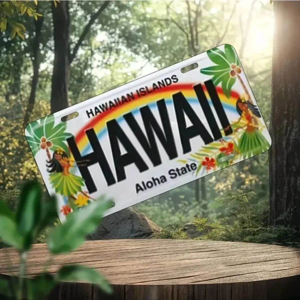 Aluminum Tropical Wall Art Hawaii Retro License Plate Aloha Palm Hibiscus Sign