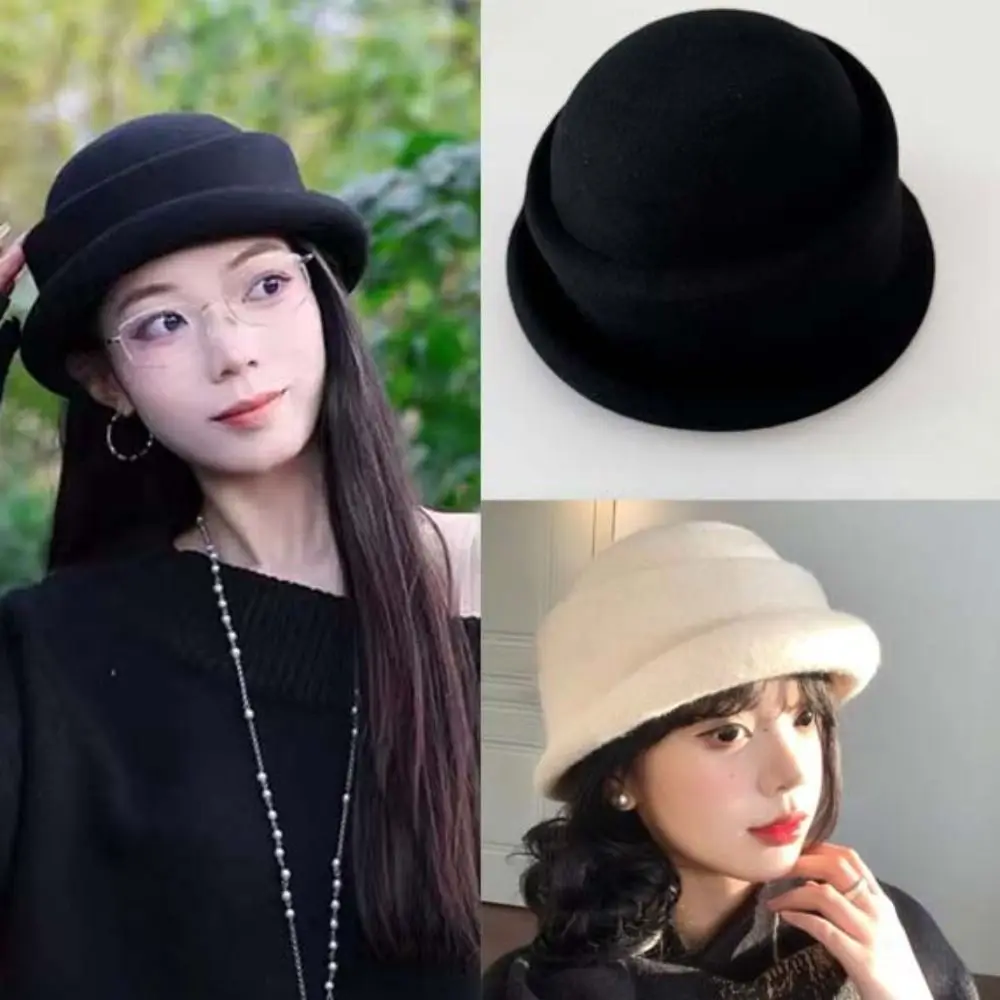 

Live Show Vintage Looking Woolen Rolled Edge Cap Beret Versatile British Top Hat Warmer Retro Woolen Formal Hat Banquet
