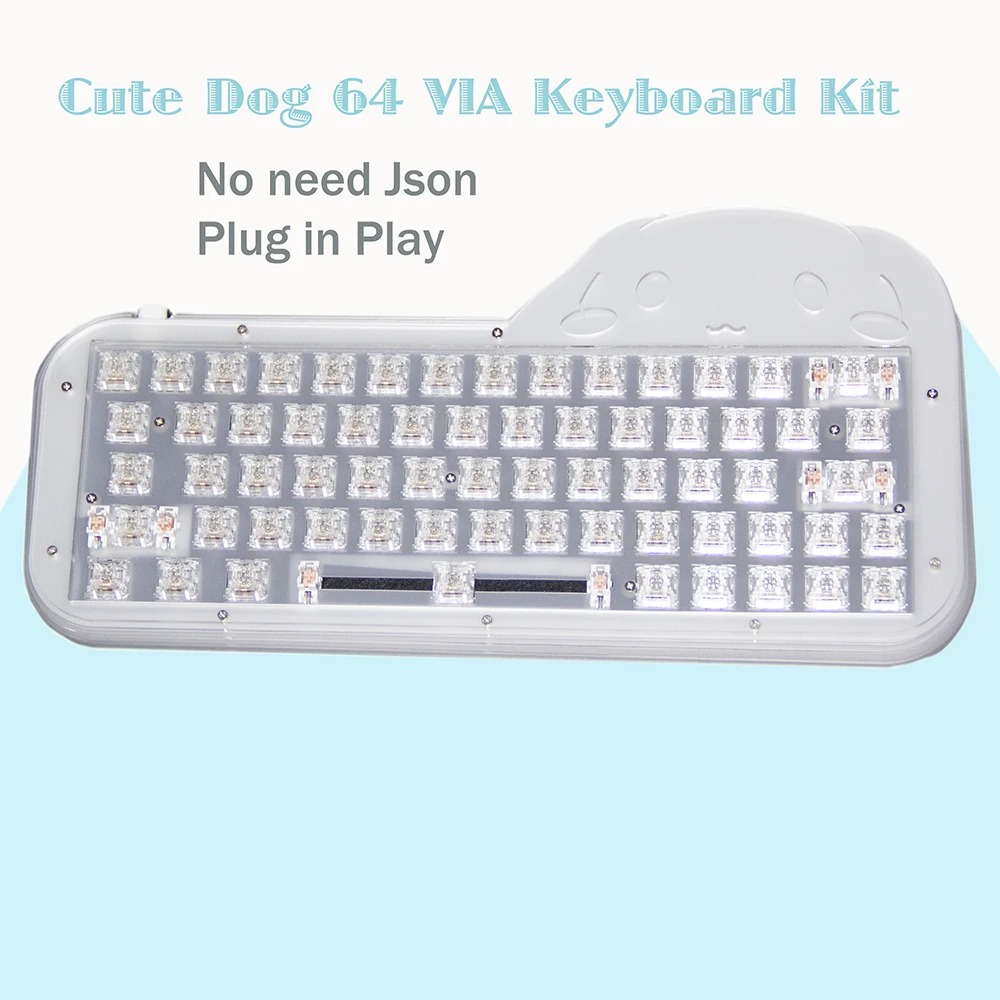 Hot swap Keyboard 64 Key DIY Cute Dog RGB Keyboard Kit NZ64 Acrylic Layers Transparent New QMK VIA Configure Mechanical Game