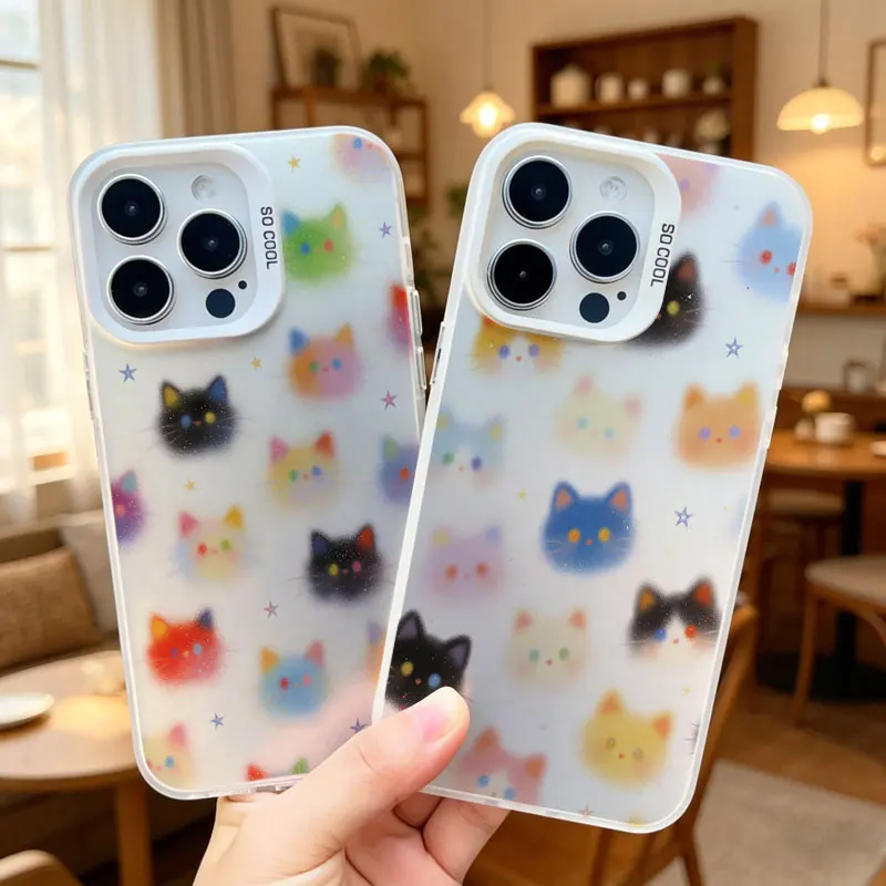 

Colorful Cat Laser Phone Case For IPhone 17 16 Pro Max 15 14 Pro Max Plus 13 Mini 12 11 Pro Max Shockproof Protective Back Cover