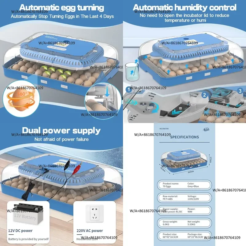 Durable WONEGG Chicken Temperature Humidity Control Automatic Turning Dual Power Supply High Productivity