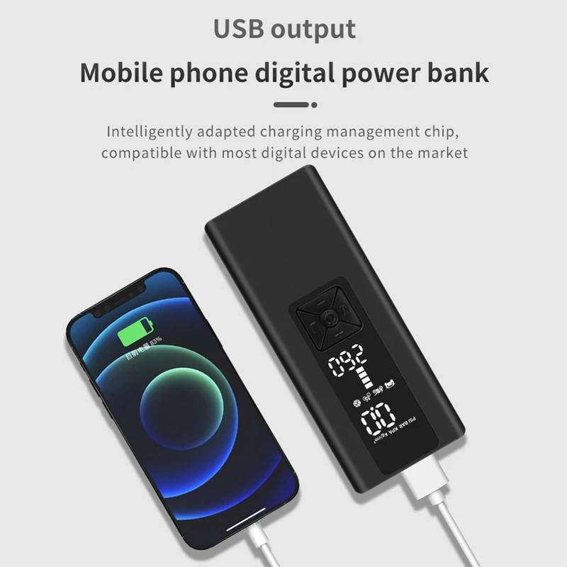 6000mAh Digital Screen Wireless Electric Inflation Pump 150PSI Emergency Air Pump Built in LED Light Mobile Power Bank