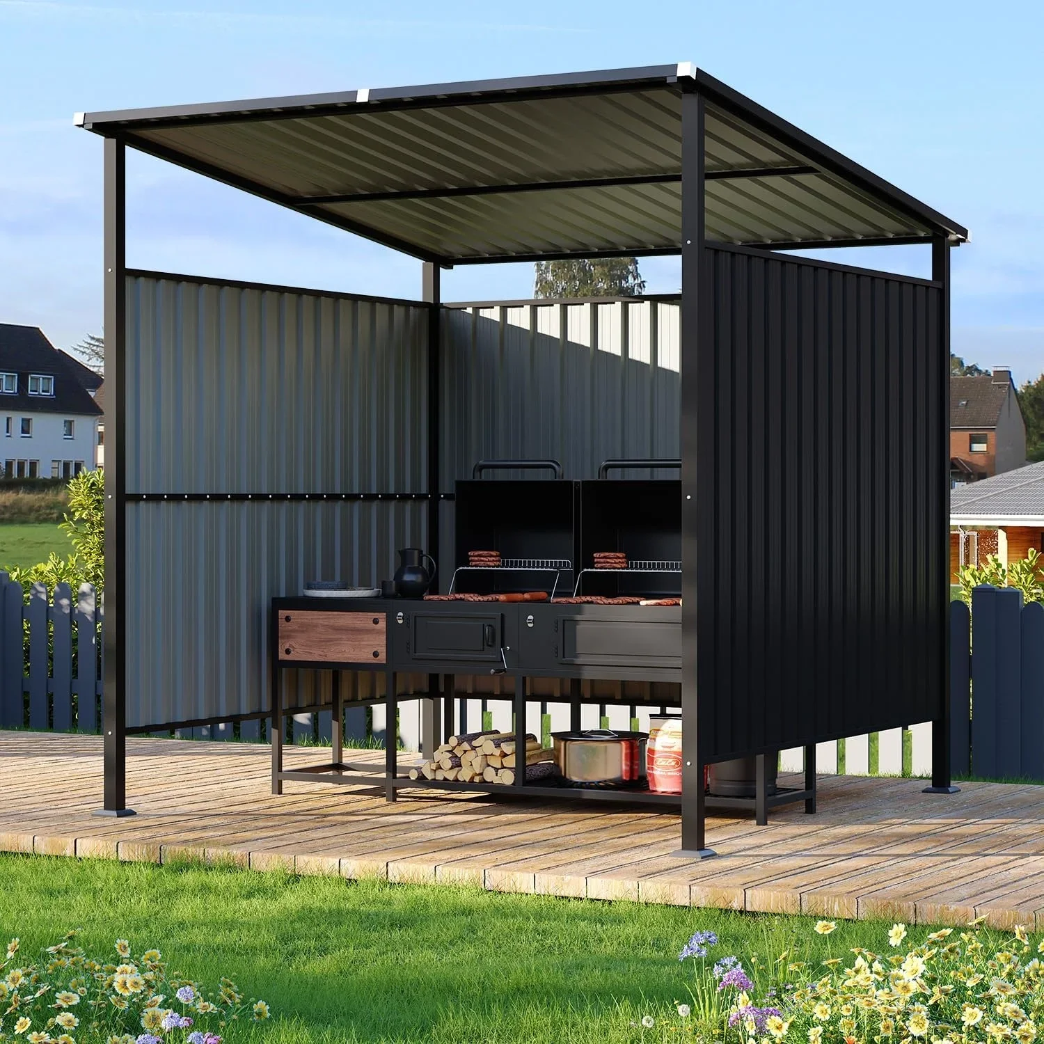 Outdoor Metal Grill Gazebo BBQ Shelter Patio Awning for Backyards Decks