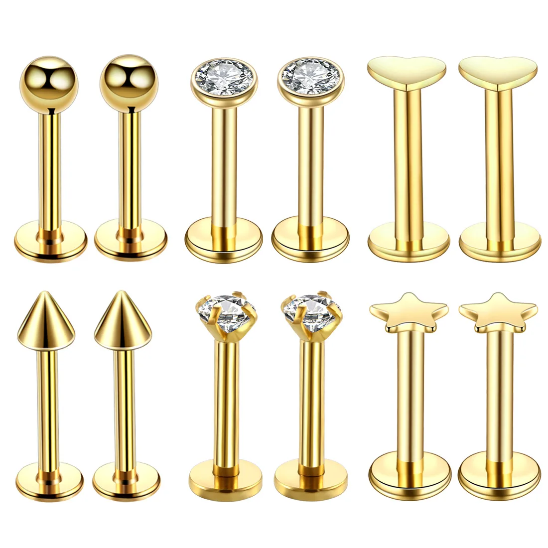 12PCS/Set Ab Labret Piercing Stud Set Crystal Lip Labret Studs Bulk Zircon Tragus Piercing Pack Cartilage Earring Lots Jewelry