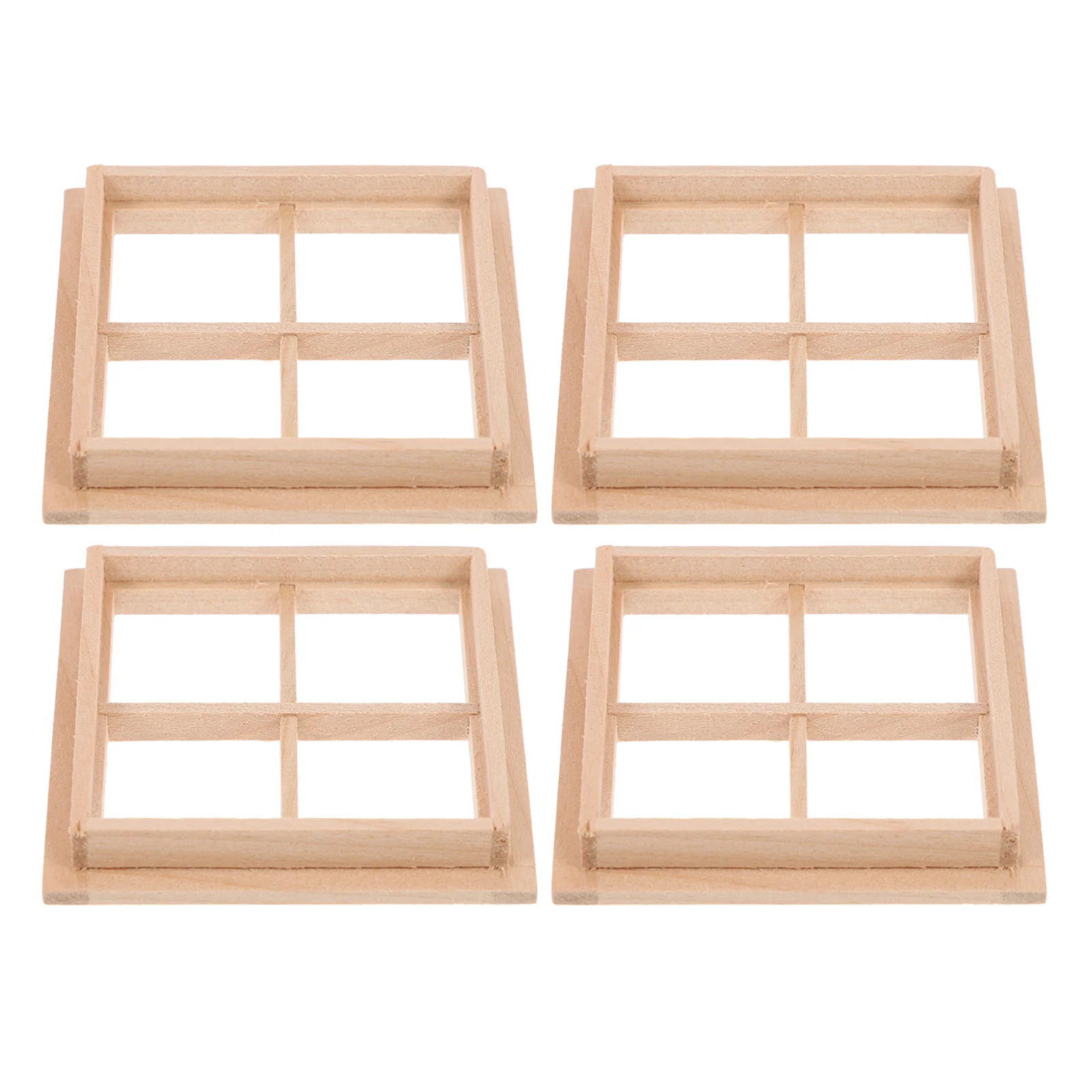 4-delig poppenhuis raam buiten decor miniatuur frame ornament accessoires versiering hout houten meubilair