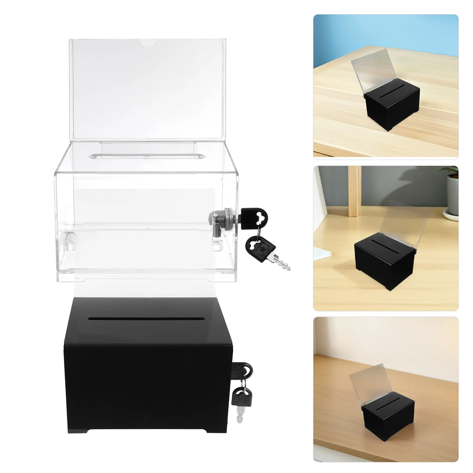 Lot de 2 boîtes élégantes pour dons avec serrure et fente - Boîte multifonctionnelle pour suggestions, commentaires, vote et collecte d'argent pour les œuvres caritatives