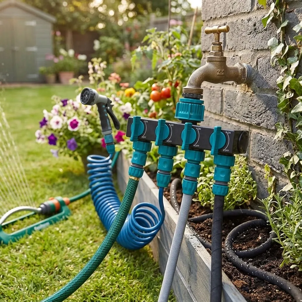 Garden Irrigation 4 Way Water Splitters 1 Inch to 3 4 to 1 2 Thread European Standard Watering Connector Fittings Valve for Lawn