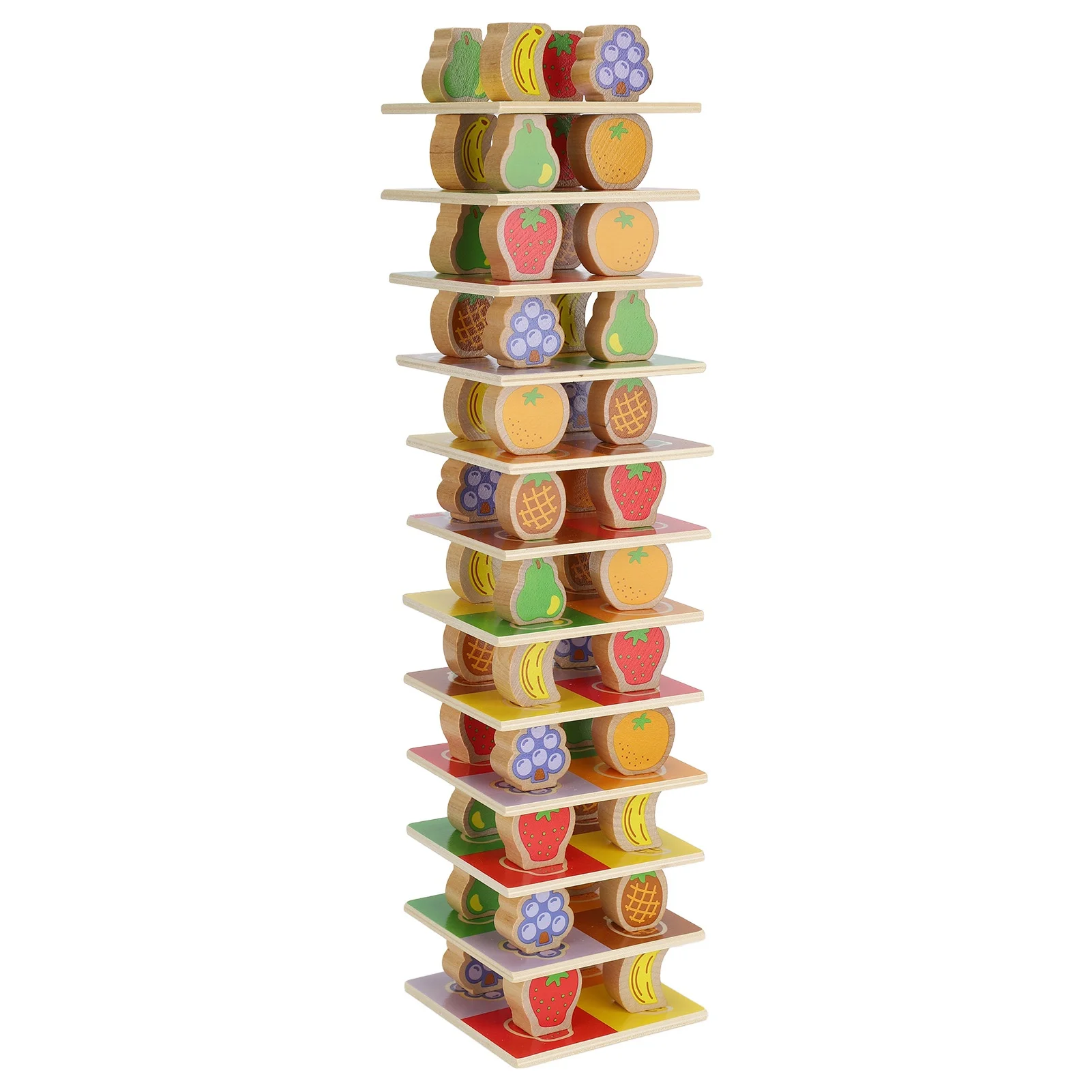 Stacking Tower Game Wooden Block Children's Tabletop Board Game with Fruit Picture for Kids and Toddlers