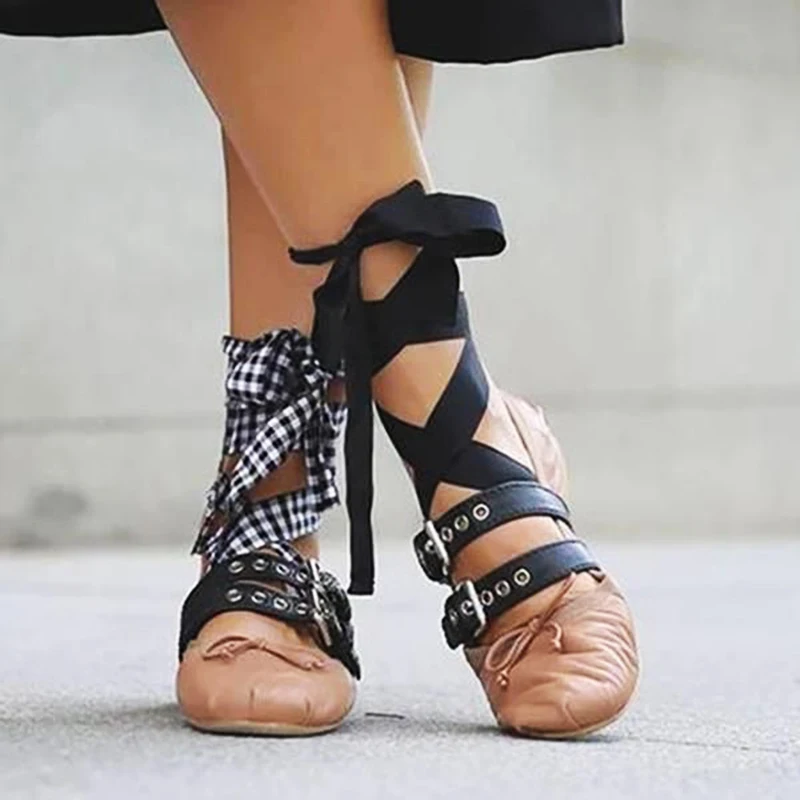 2023 Luxury Brand Designer Ankle Strap Ballet Flats Buckles Silk Ballerina Shoes Woman Cross Strappy Satin Bowknot Mary Janes