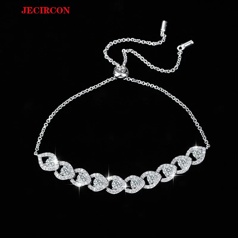 

JECIRCON Роскошный модный браслет из стерлингового серебра S925, сверкающий полный муассанит, регулируемый слайдер, ювелирные изделия на руку для женщин