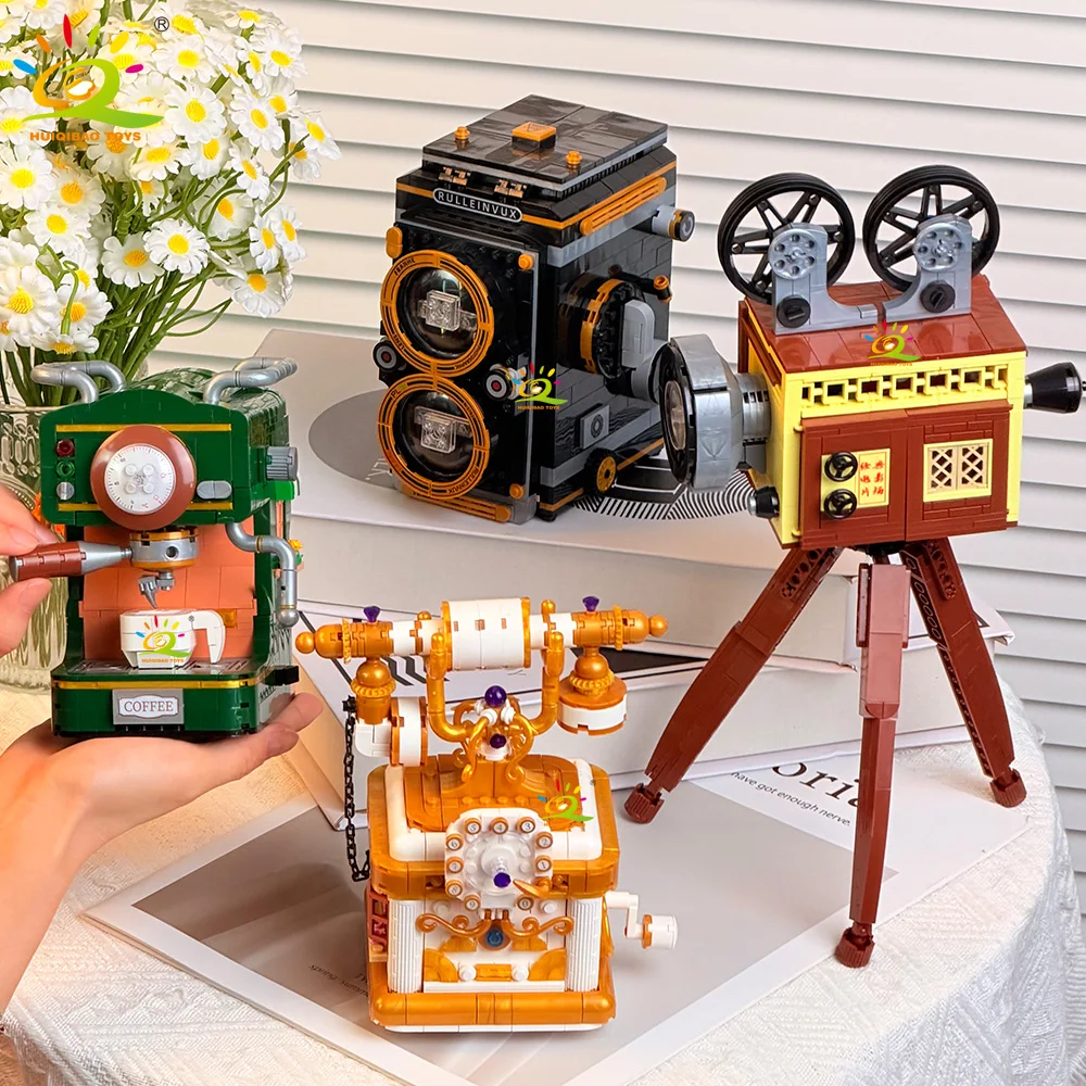 HUIQIBAO Retro Home Appliance Building Blocks Coffee Maker Camera Projector Telescope DIY Assembly Decor Toys Adult Collectors