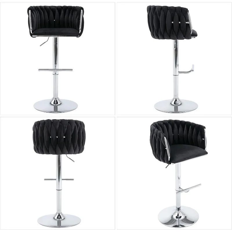 Altura ajustável Bar Stools Set, Velvet Barstool, Barstool com Barrel Back, Cozinha Ilha Counter, Bar Chair com Chrome Base, Conjunto de 4