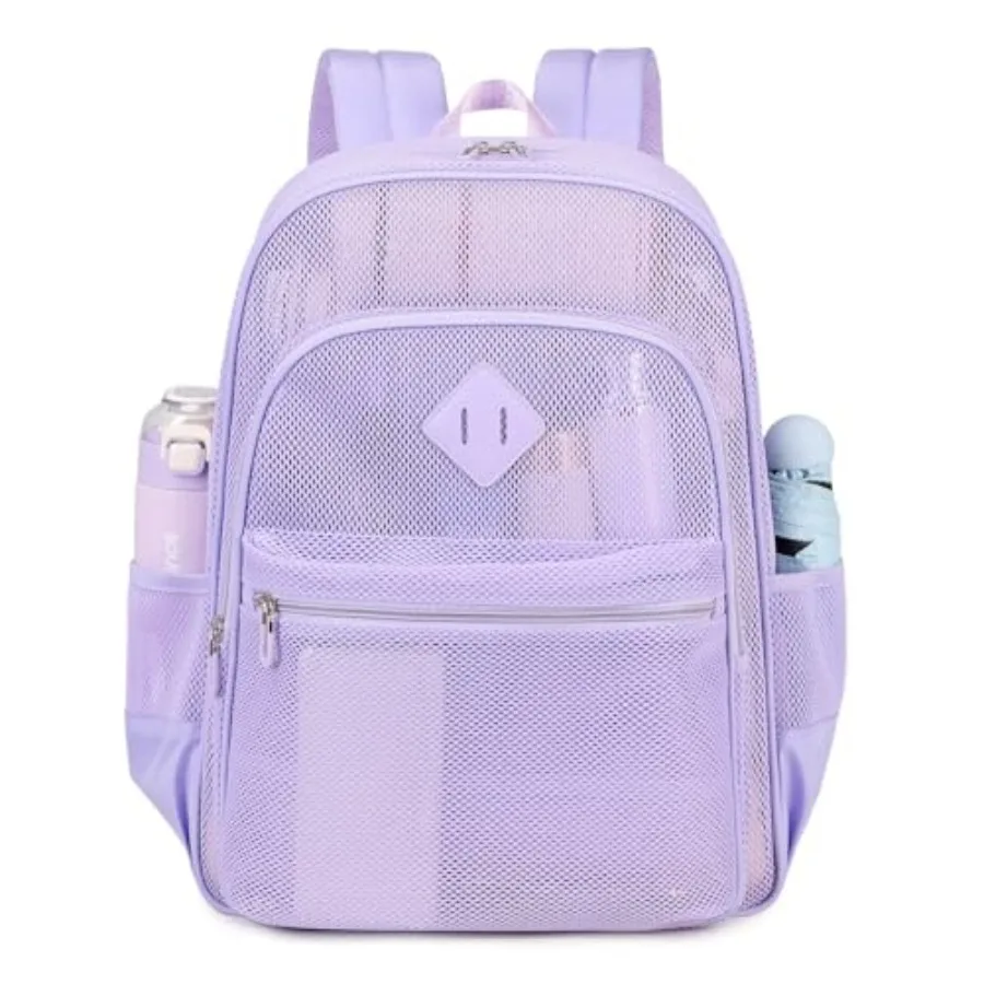 MOONBABY Mesh Backpack Heavy Duty, See Through School Backpack Transparent Bookbag for Swimming, Beach, Sports, Work, Travel