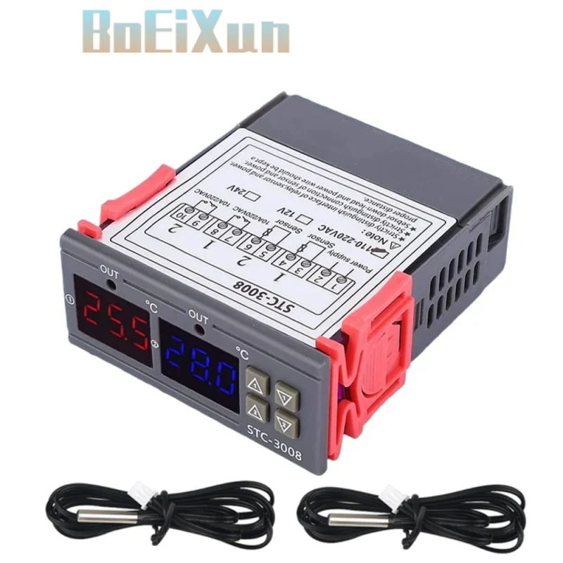 

Dual Digital Temperature Controller STC-3008 Two Relay Output 12V 24V 220V Thermoregulator Thermostat With Heater Cooler