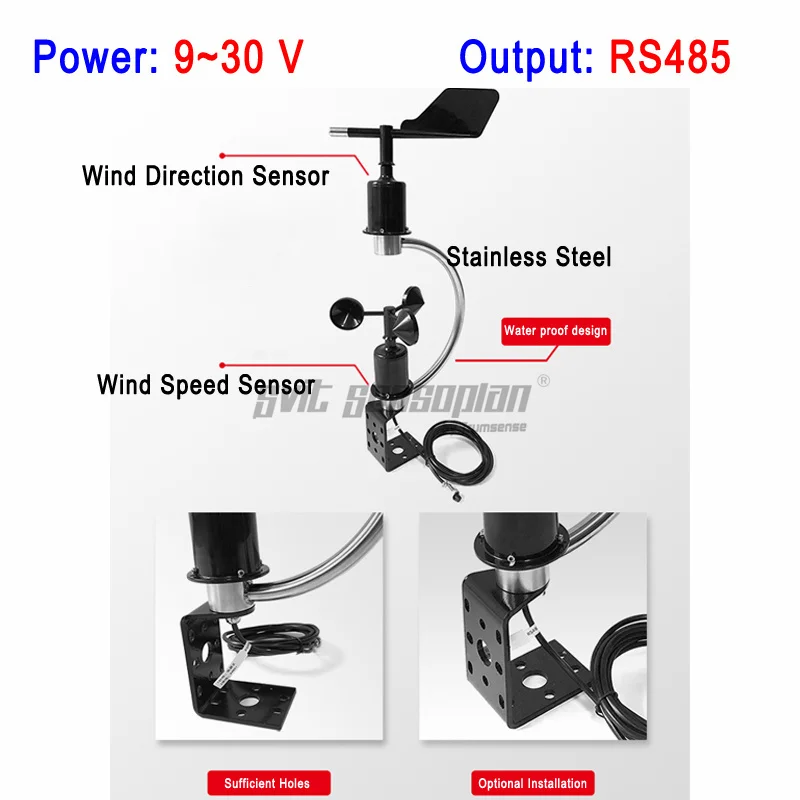 

Trumsense STTWSWDI930485C C Shape Integrated Wind Speed and Direction Sensor 9 to 30V Power RS485 Output for Science Research