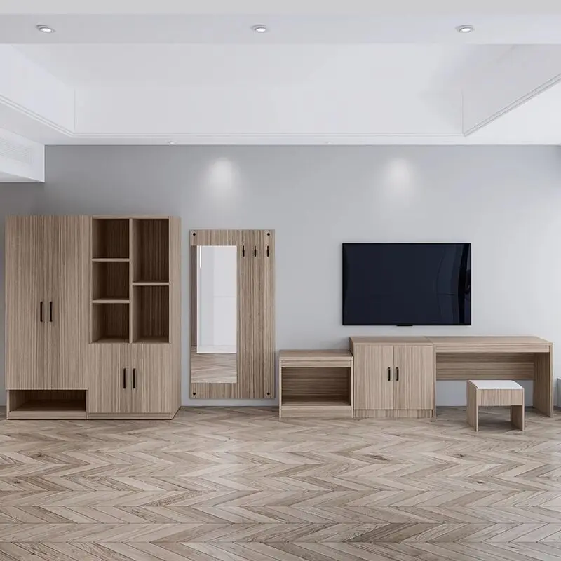 #Hotel TV Cabinet Set With Hanging Board And Luggage Rack - Minimalist Modern Standard Room Complete