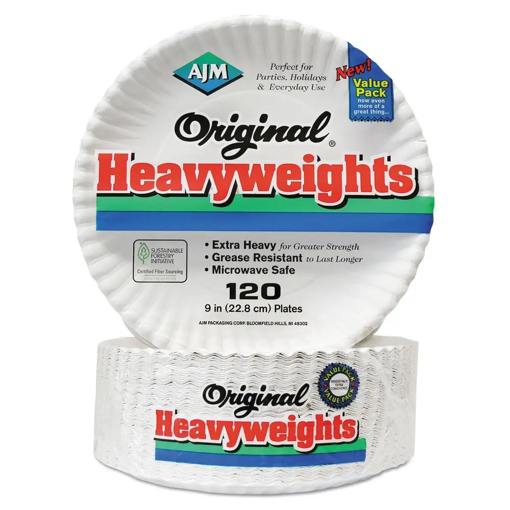 

9 Diameter White Coated Paper Plates, 120 Count per Pack, 8 Packs per Carton