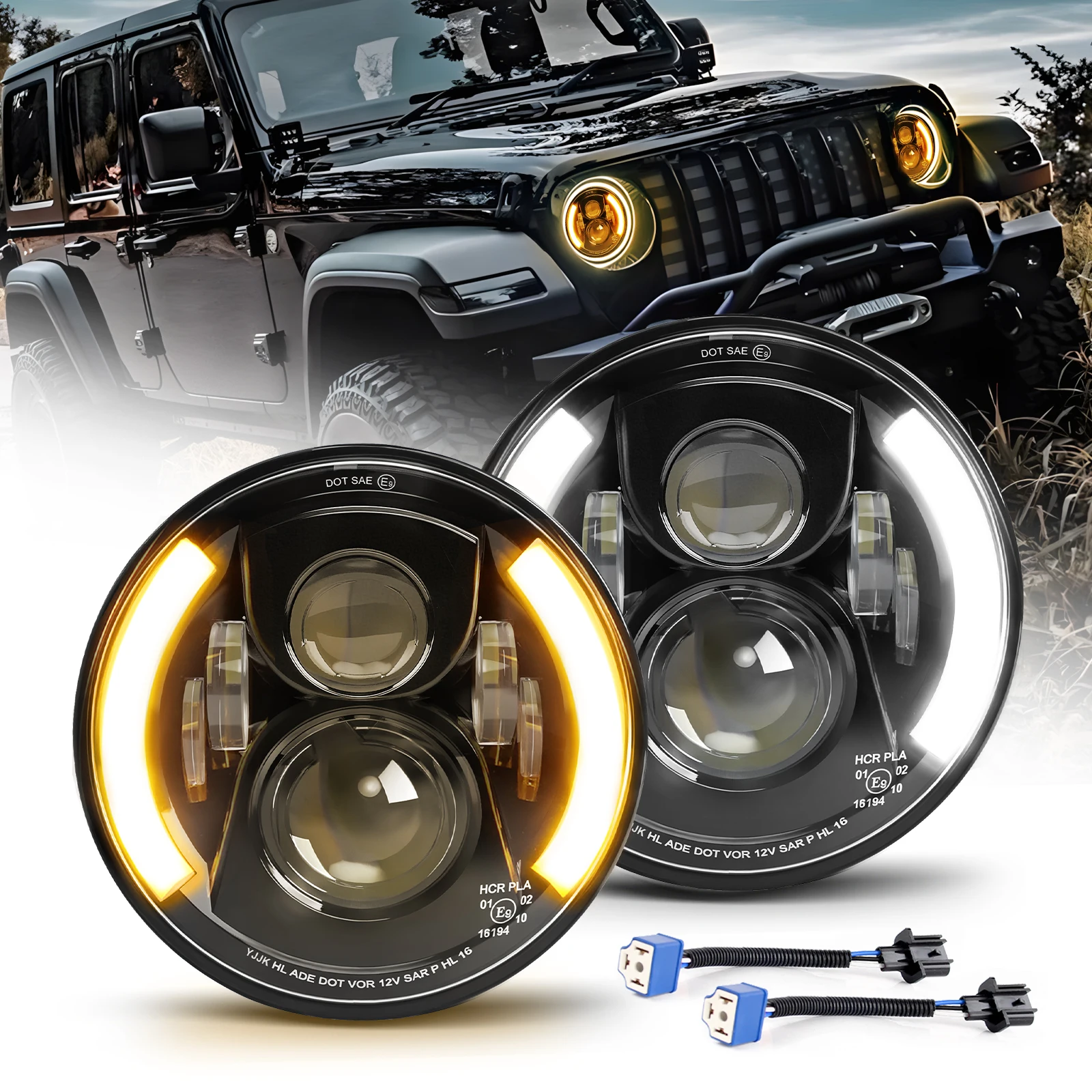 UNISHINE 2 Stück 7 Zoll Runde LED-Scheinwerfer Auto-Zubehör für Wrangler JK TJ für Hummer H1 H2 für Suzuki Samurai Lada 4x4 Urban Niva Offroad-Nutzung