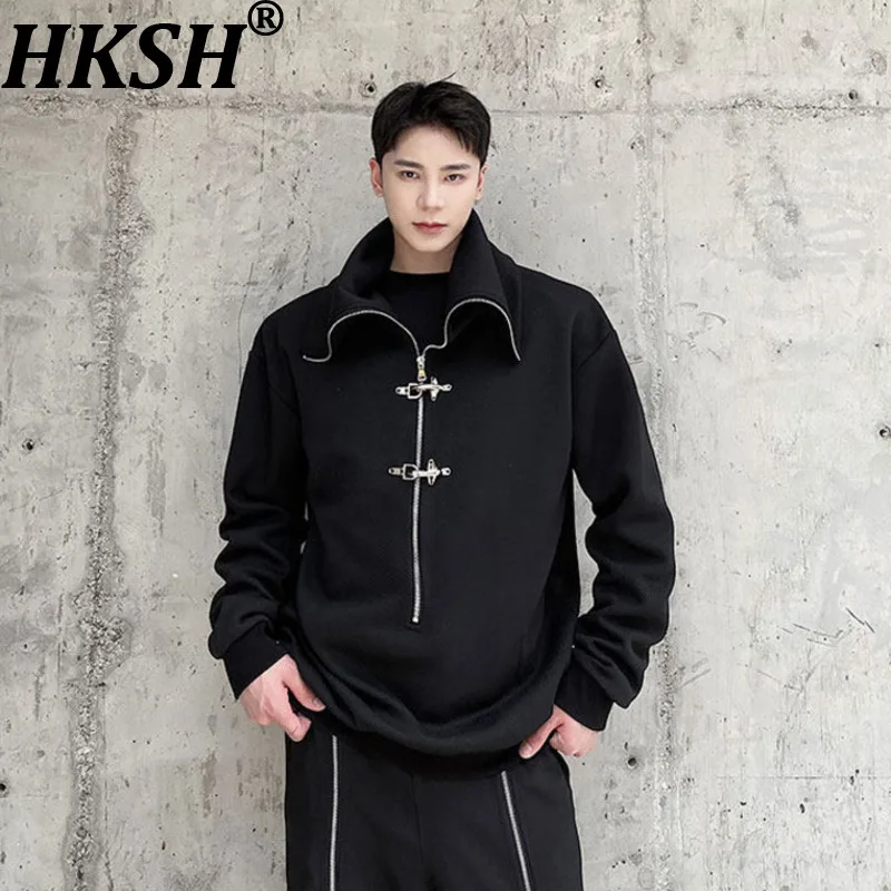 HKSH Spring Autumn New Men Fashion Design Metal Airplane Buckle Zipper Pullover Trendy High Street Punk Thick Sweatshirt HK18645